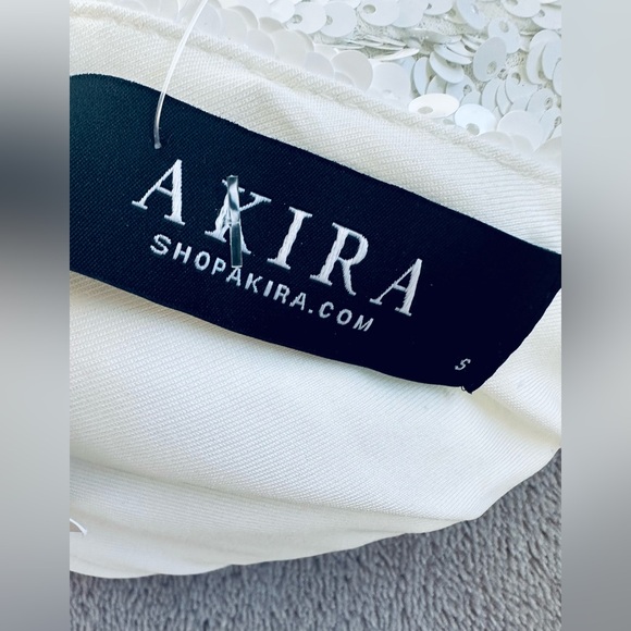 Akira Women's White Asymmetrical Long Sleeves Sequin Midi Dress Size S - Picture 2 of 5